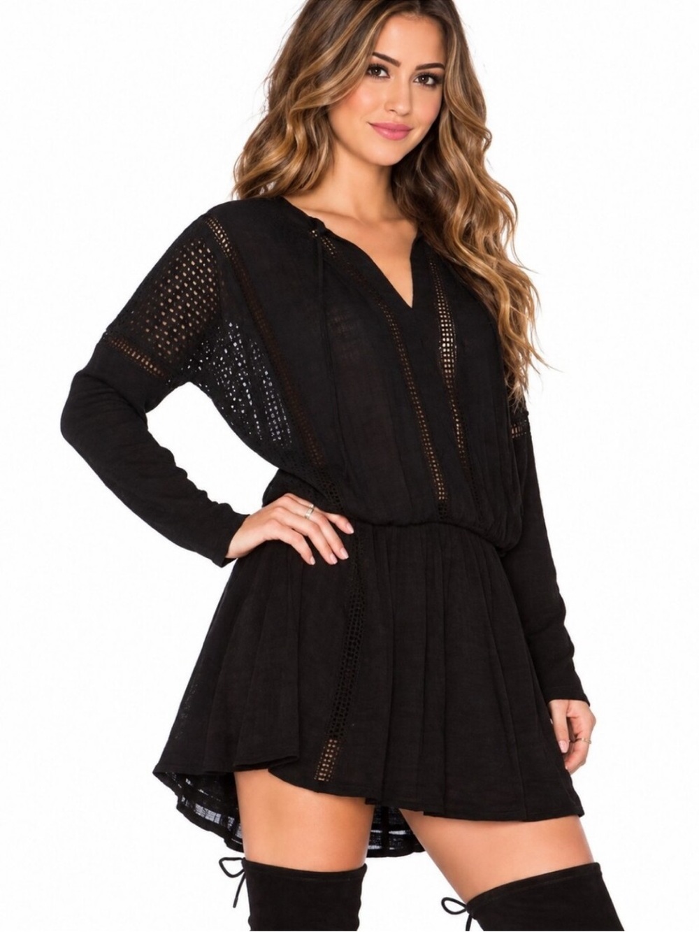 Free People Nomad Black Boho Mini Dress Size S